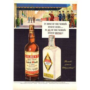 1950 Gilbey's Liqour Scotch and Gin Vintage Print Ad Men's Club Bar 50s Wall Art